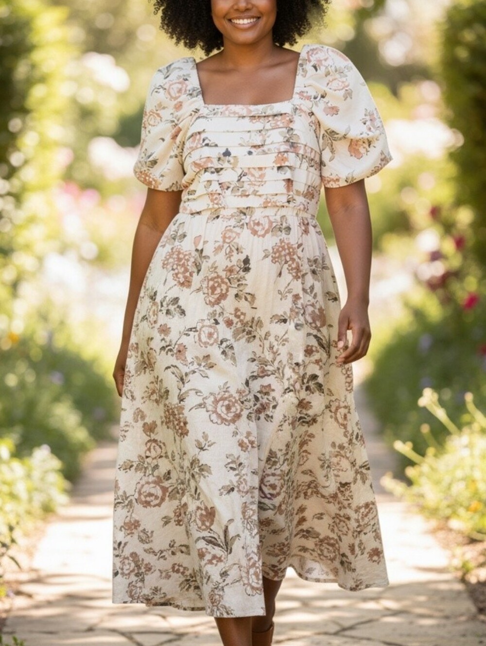 Lark + Grey Floral Maxi Dress in Cream & Brown Size XL
